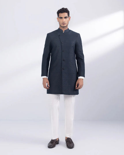 Sherwani | Indigo Jamawar Karandi Luxury Sherwani