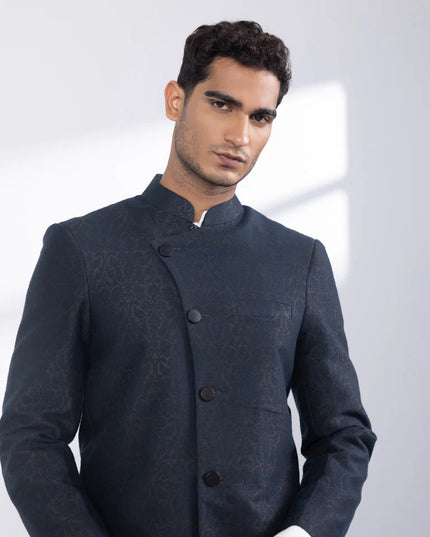 Sherwani | Indigo Jamawar Karandi Luxury Sherwani