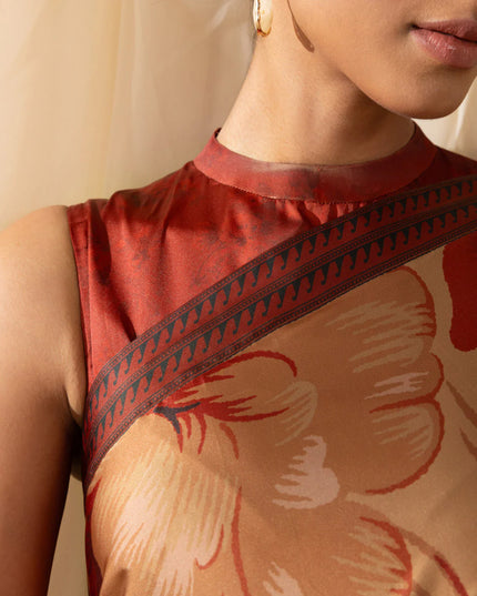 Celina | Rust Printed Satin Saree