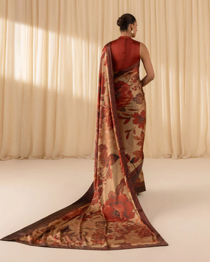 Celina | Rust Printed Satin Saree