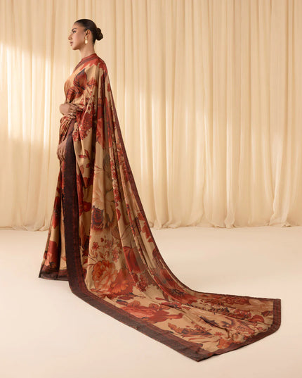 Celina | Rust Printed Satin Saree