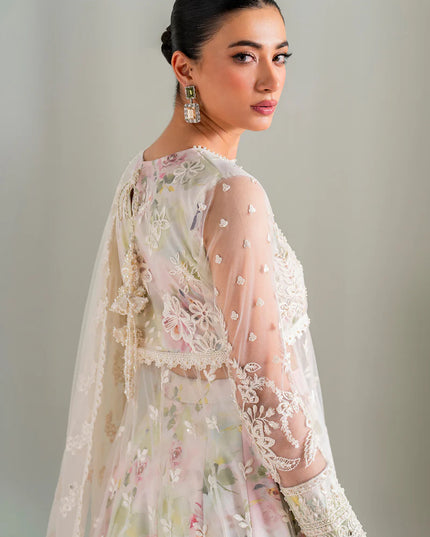 BAROQUE | White Floral Net Embroidered Pishwas Lehenga