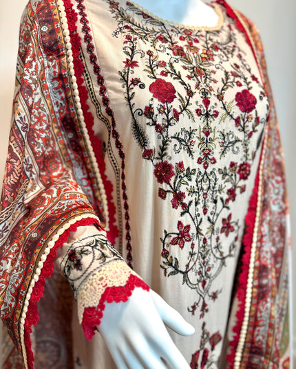 Asim Jofa Ivory Rose Embroidered 3-Piece Suit