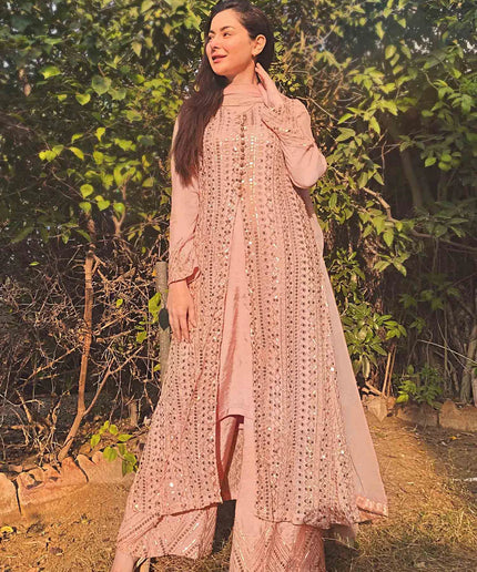 Ufaq | Peach Chikenkari Embellished Gown