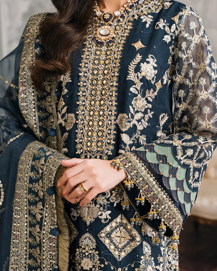 BAROQUE | Teal Embroidered Chiffon Suit