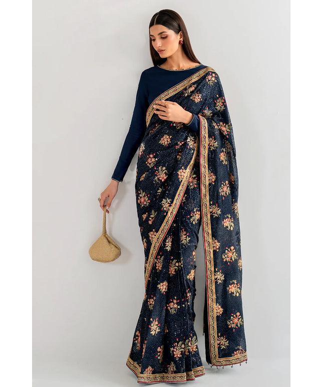 Meesha | Blue Embroidered Silk Saree