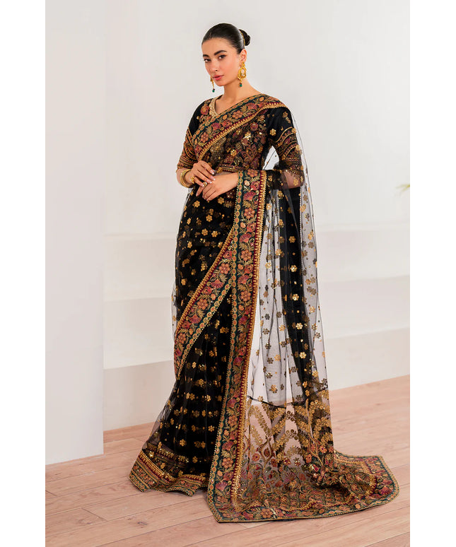 Baroque | Black Net Embroidered Saree