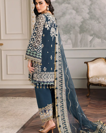 BAROQUE | Teal Embroidered Chiffon Suit