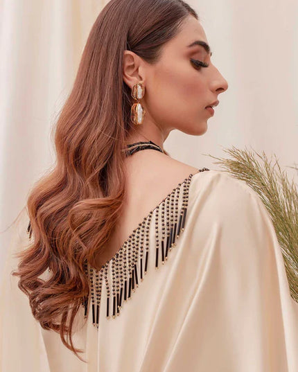 Orchid | Beige and Black Ombre Silk Kaftan