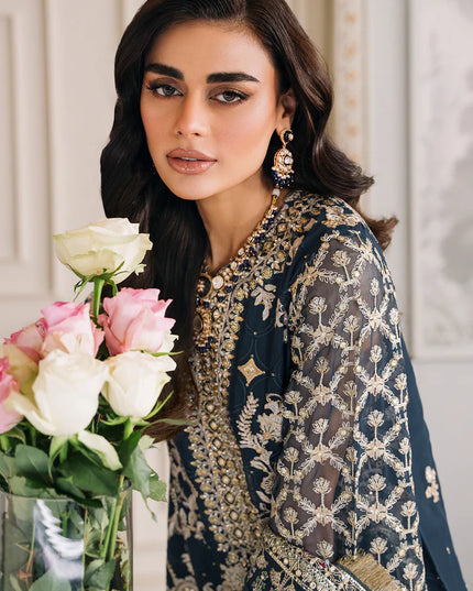 BAROQUE | Teal Embroidered Chiffon Suit