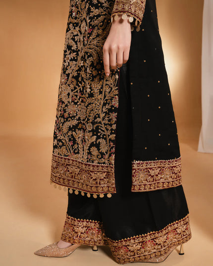 Anjali | Black Chiffon Embroidered Suit