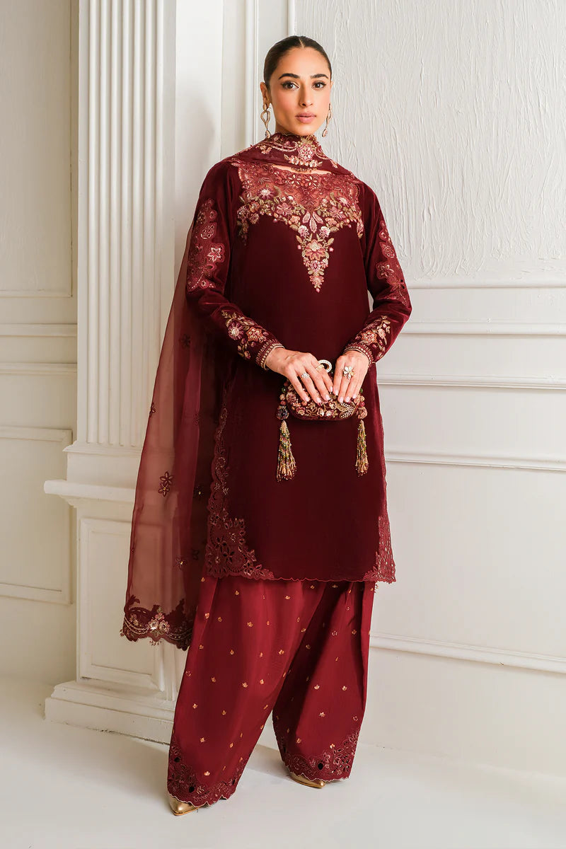 Baroque | Maroon Velvet Embroidered Suit