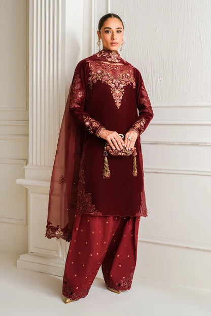 Baroque | Maroon Velvet Embroidered Suit