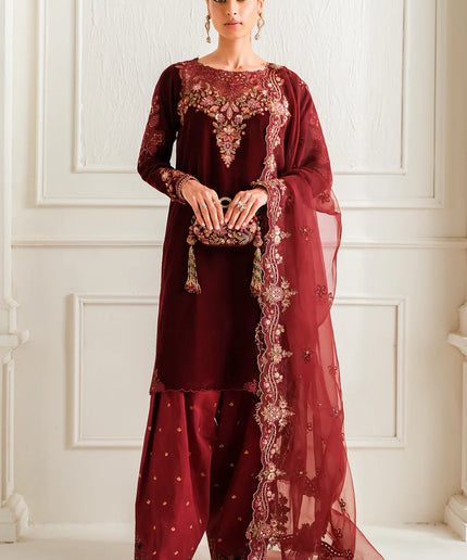 Baroque | Maroon Velvet Embroidered Suit