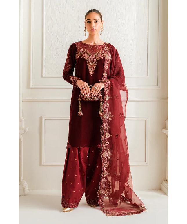 Baroque | Maroon Velvet Embroidered Suit