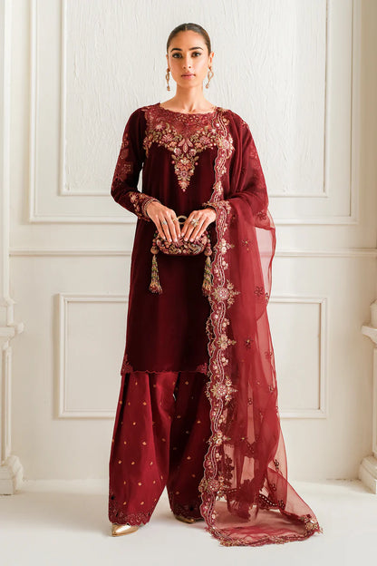 Baroque | Maroon Velvet Embroidered Suit