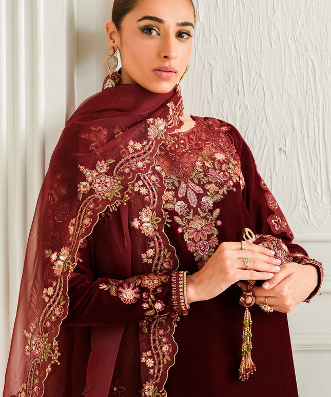 Baroque | Maroon Velvet Embroidered Suit