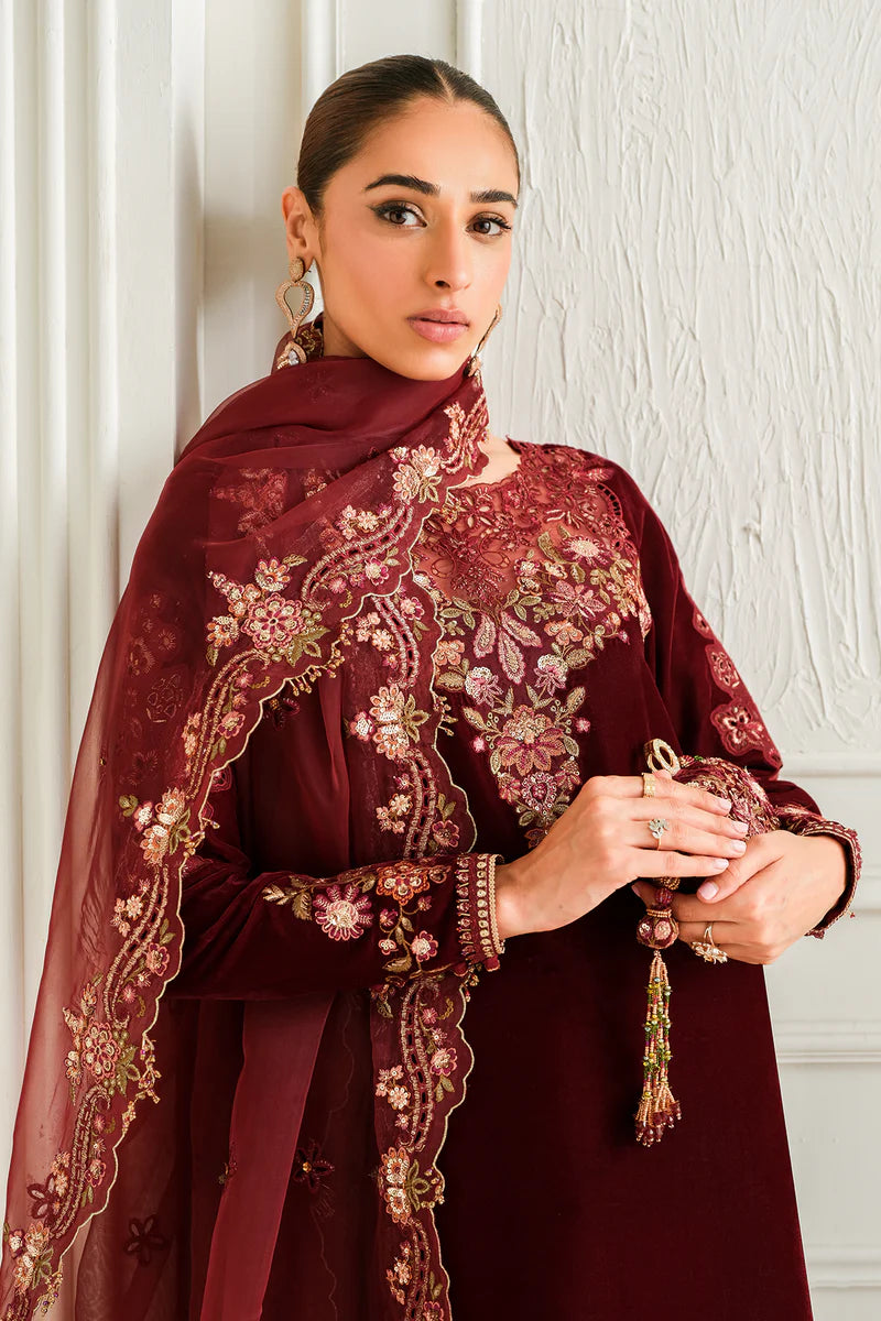 Baroque | Maroon Velvet Embroidered Suit