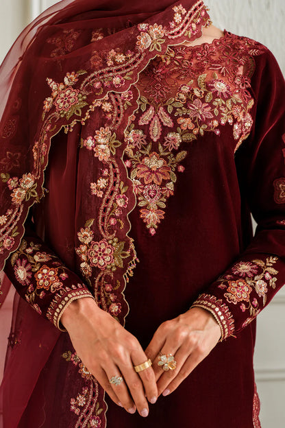 Baroque | Maroon Velvet Embroidered Suit