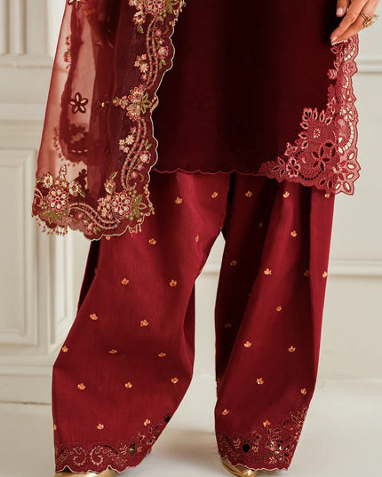 Baroque | Maroon Velvet Embroidered Suit