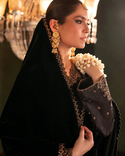 Iznik | Black Silk Velvet Embroidered Suit