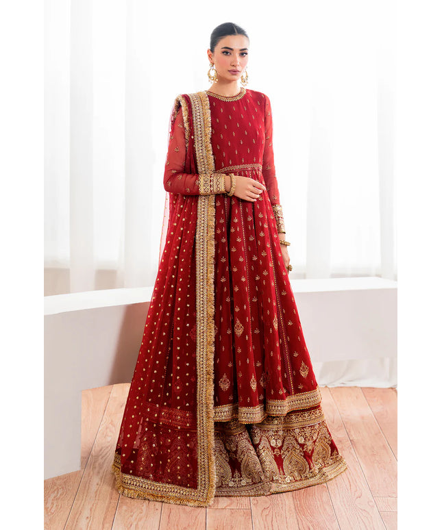 Baroque | Red Chiffon Embroidered Lehenga