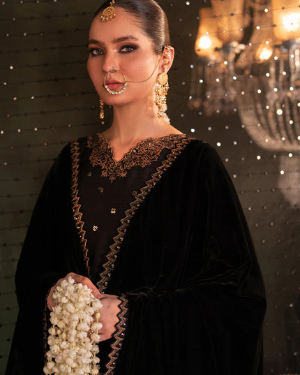 Iznik | Black Silk Velvet Embroidered Suit