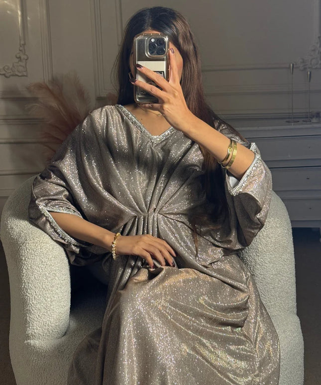 Aura | Metallic Grey Shimmer Kaftan