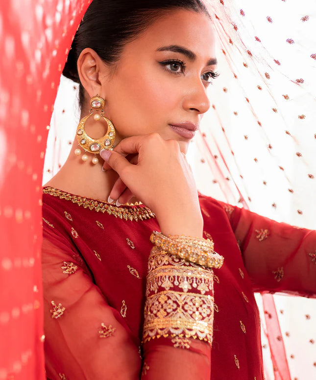 Baroque | Red Chiffon Embroidered Lehenga