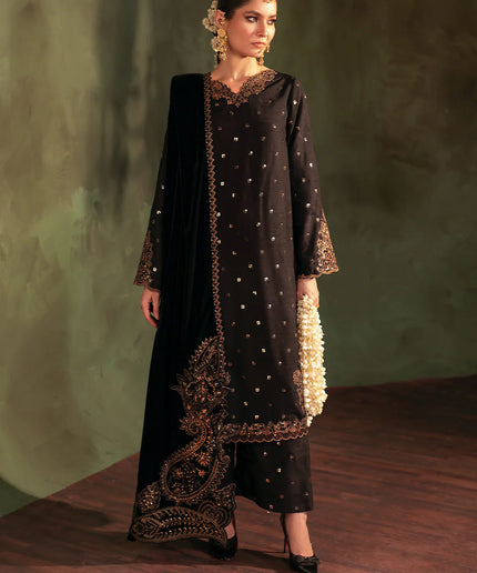 Iznik | Black Silk Velvet Embroidered Suit