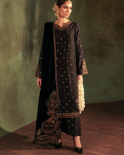 Iznik | Black Silk Velvet Embroidered Suit