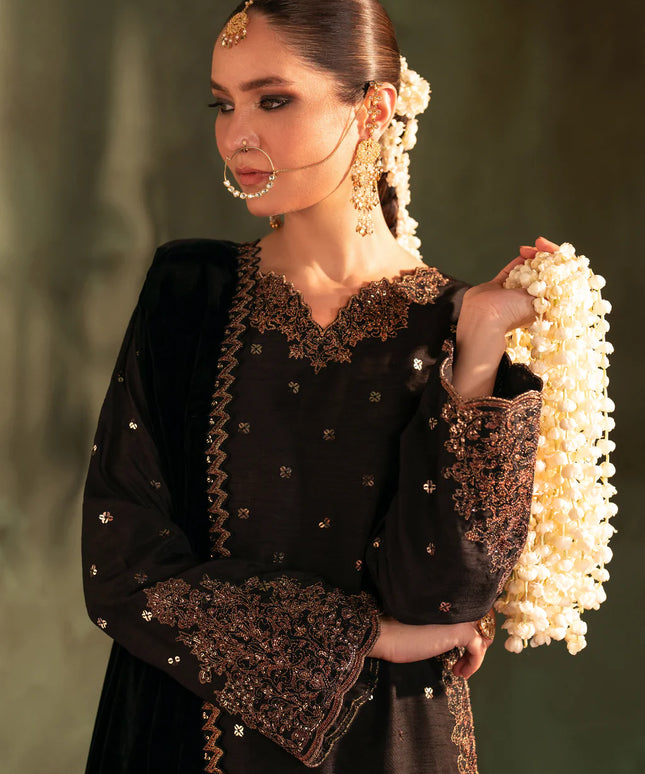 Iznik | Black Silk Velvet Embroidered Suit