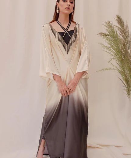 Orchid | Beige and Black Ombre Silk Kaftan
