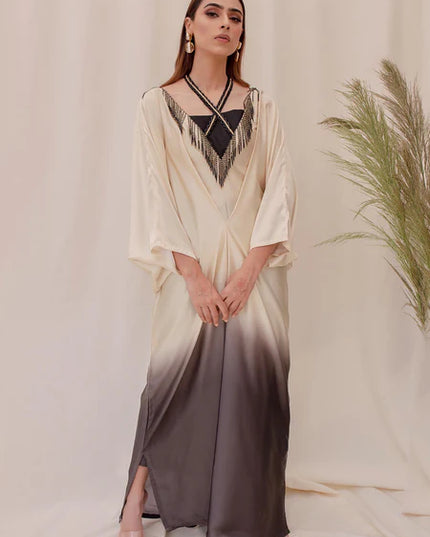 Orchid | Beige and Black Ombre Silk Kaftan