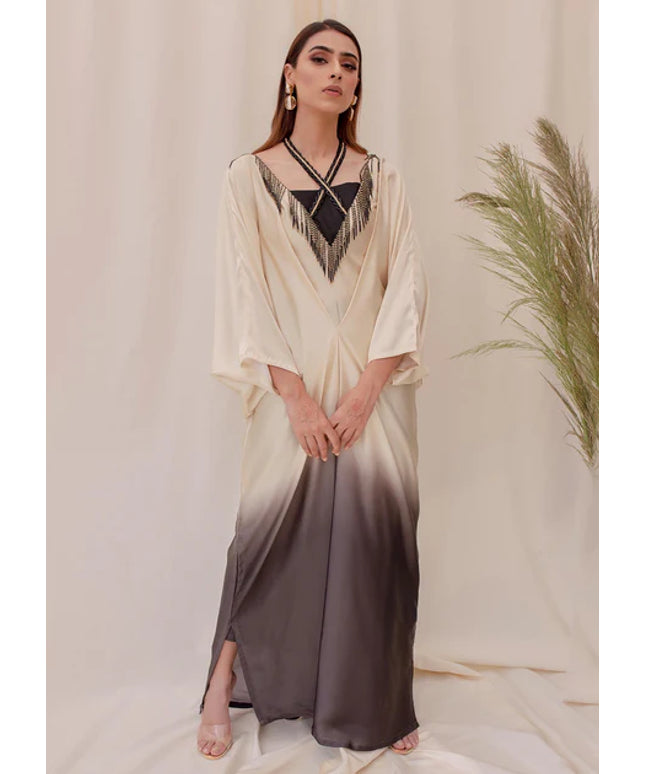 Orchid | Beige and Black Ombre Silk Kaftan