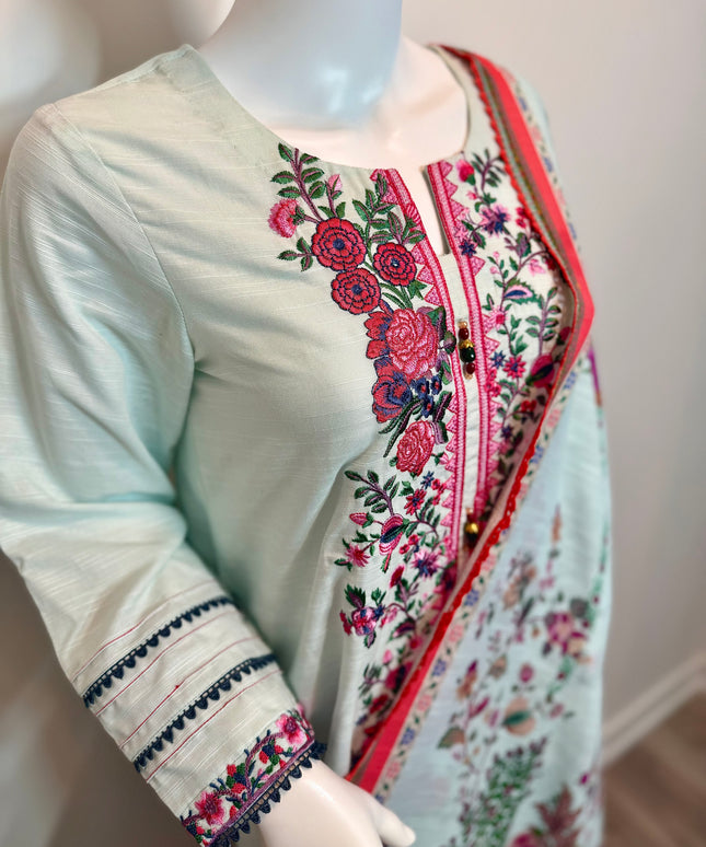 Khaadi Floral Embroidered Khaddar Shirt with Matching Dupatta