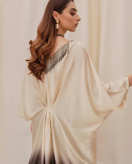 Orchid | Beige and Black Ombre Silk Kaftan