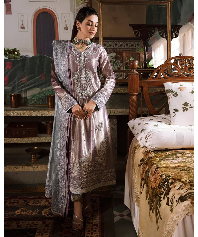 Mushq | Purple Silver Embellished Silk Suit