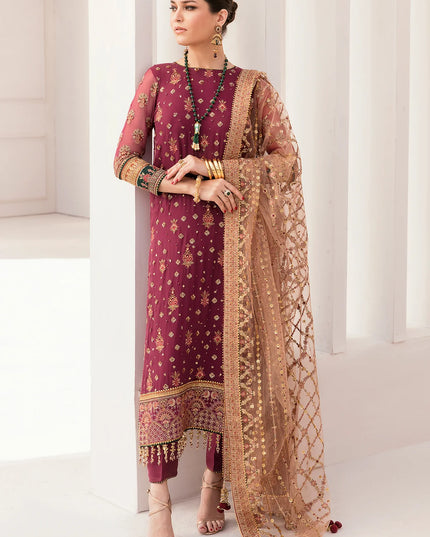 Baroque | Rose Embroidered Chiffon Suit