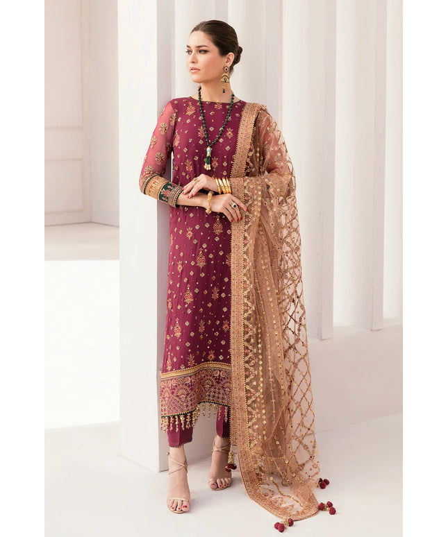 Baroque | Rose Embroidered Chiffon Suit