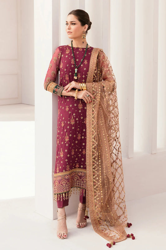 Baroque | Rose Embroidered Chiffon Suit
