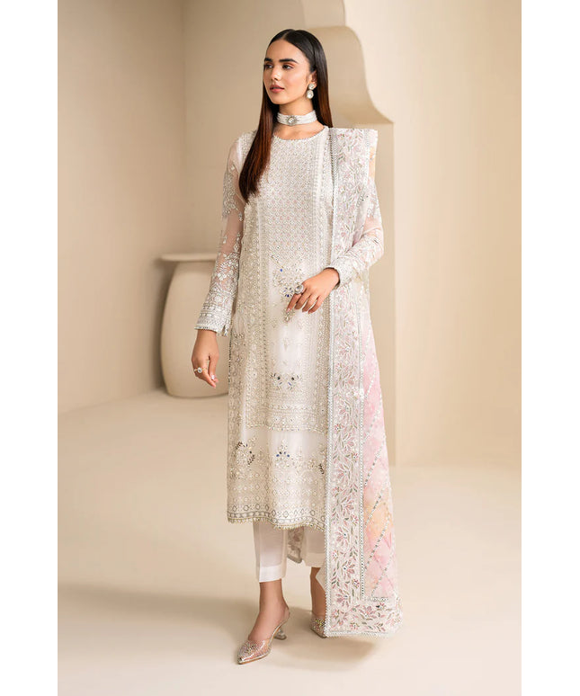 Baroque | White Chiffon Hand Embroidered Suit