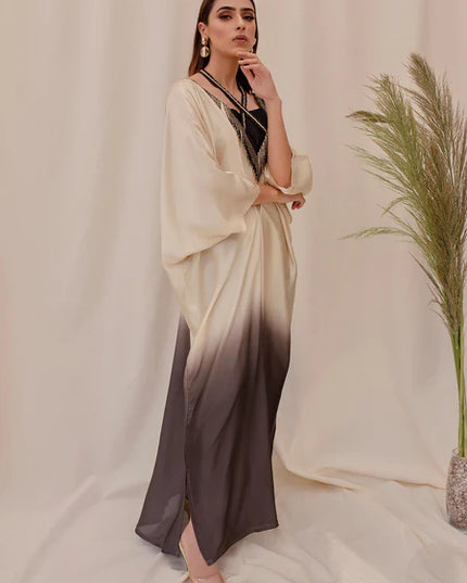 Orchid | Beige and Black Ombre Silk Kaftan
