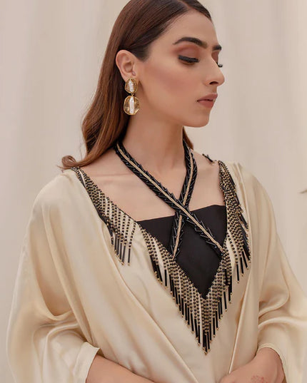 Orchid | Beige and Black Ombre Silk Kaftan