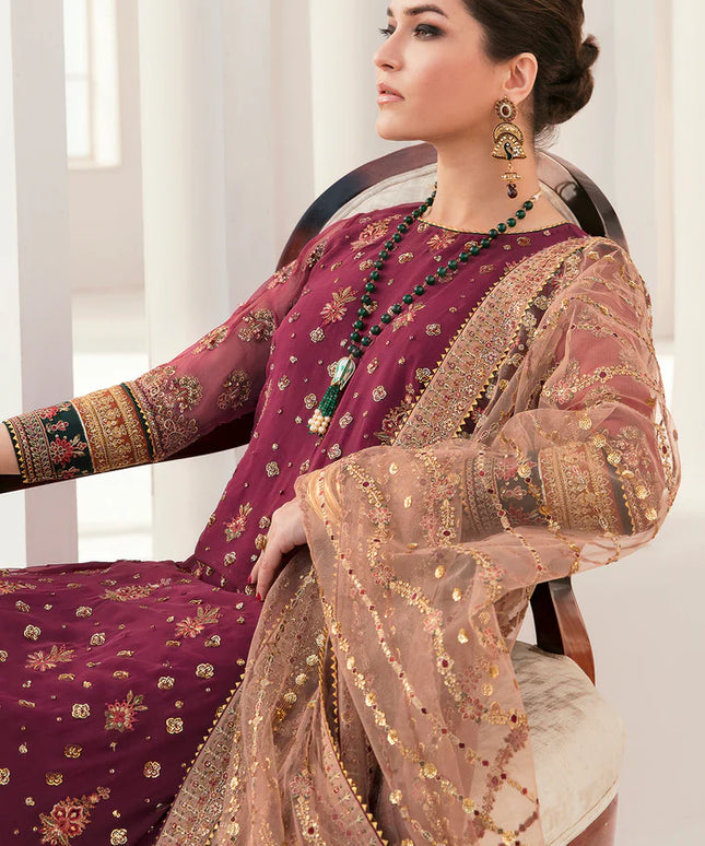 Baroque | Rose Embroidered Chiffon Suit