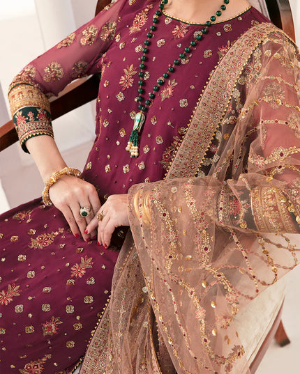 Baroque | Rose Embroidered Chiffon Suit