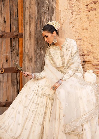 Roshaneh | Off White Tussel Silk Embroidered Hand Embellished Gharara