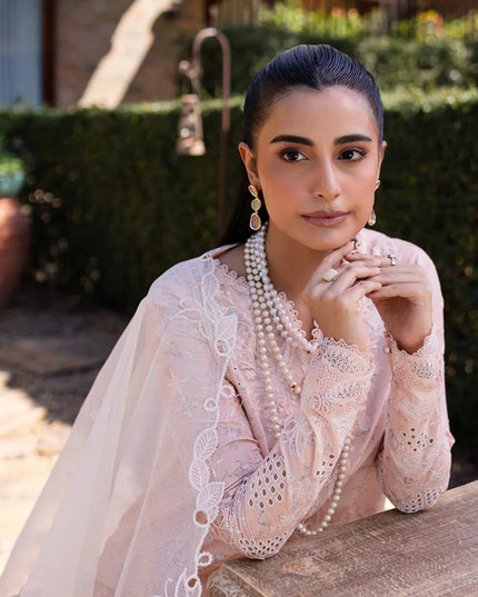 Qalamkar | Pink Embroidered Lawn Suit