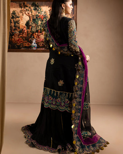 Zumar | Black Embroidered Hand Embellished Sharara