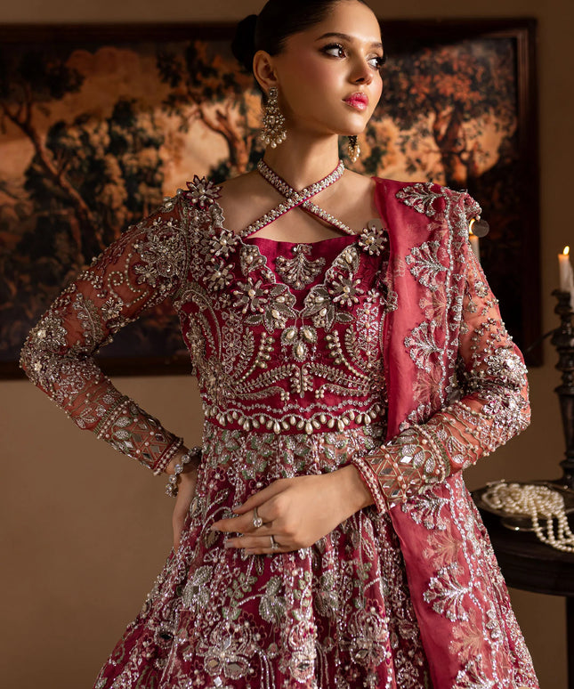 Nayaab | Magenta Embroidered Hand Embellished Pishwas Lehenga